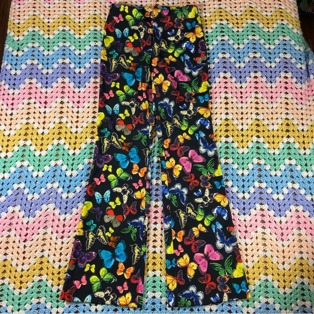 Alice + Olivia Teeny Rainbow Butterfly Print Flare Bell Bottom Pants Size 4 - Picture 3 of 16